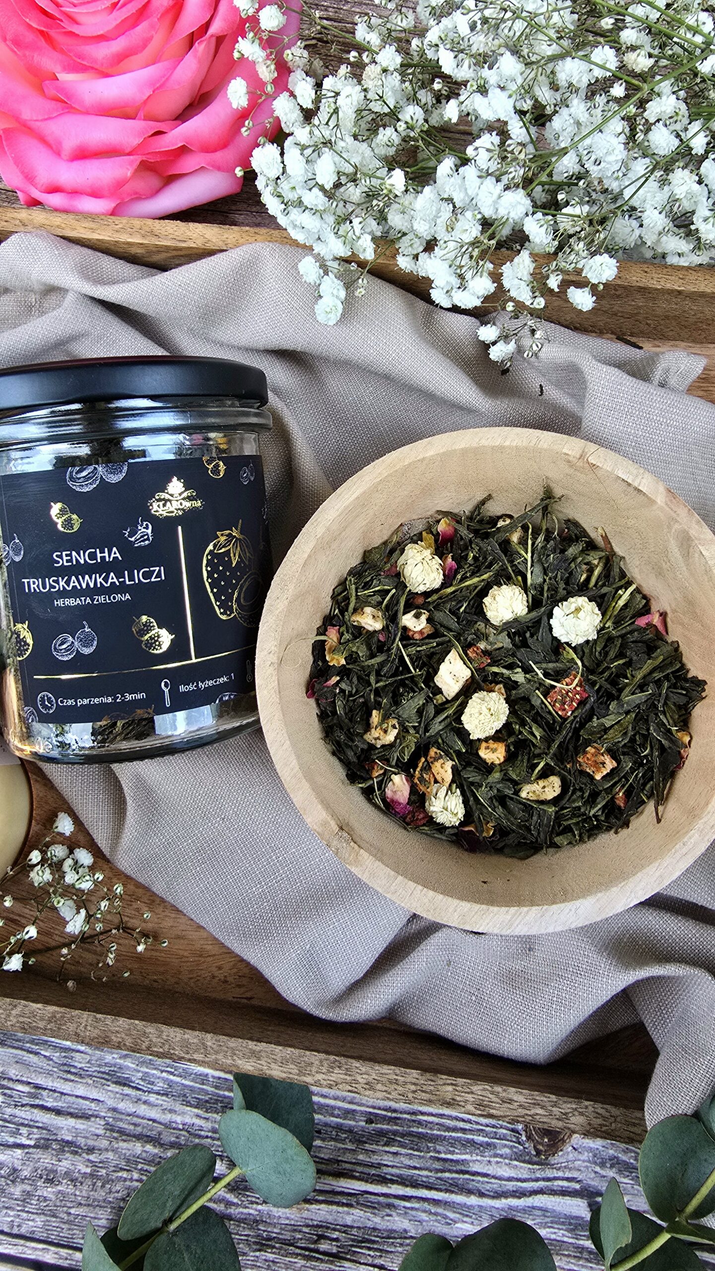 SENCHA TRUSKAWKA-LICZI herbata zielona 65g - obrazek 2